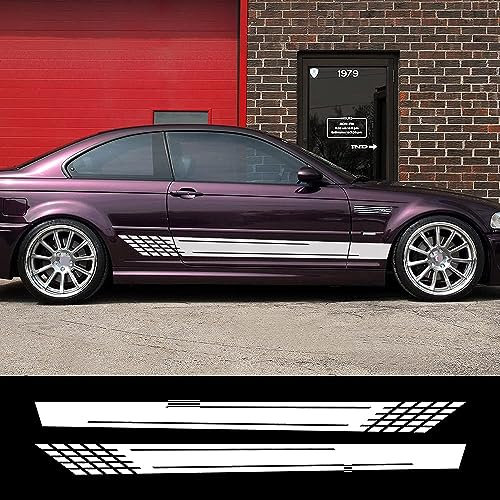 yinjianping Auto Seitenschweller Aufkleber für BMW E46 3 Series,Karosserie-Seitenstreifen-Aufkleber,1 Paar Sport Racing Streifen Aufkleber,Vinyl Aufkleber Außenzubehör,B-White