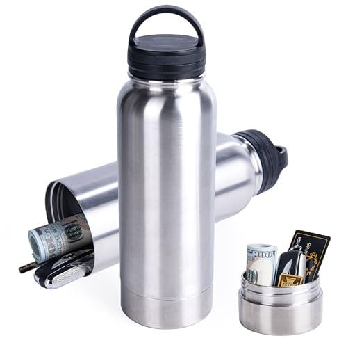 24oz Hidden Safe Water Bottle, Stainless Steel Secret Water Bottle with Hidden Compartment, Bottle Keeps Your Valuables Safe Like Money, Keys, and Jewelry-Silver White