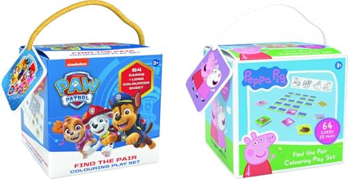 Paw Patrol + Peppa Pig Memory 2er-Set – 64 Karten + Ausmalposter – Konzentrationsspiel für Kinder ab 3 Jahren