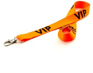 FLYERALARM 1 x Lanyard Neon-Orange mit Aufdruck „VIP“ – 2 cm breit – mit Karabiner – für Veranstaltungen, Events, Messe