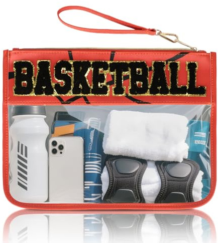 Baseball Gift Bags Baseballs Treat Bags Team Gifts Clear Chenille Letter Zipper Pouch Accessories Stuff Sport Portable Travel Case, Basketball, M, Sports