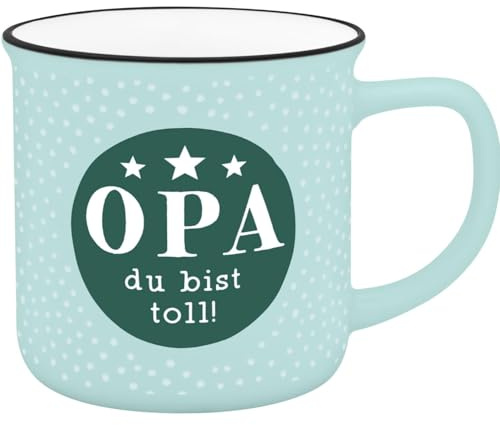 GRUSS & CO Becher mit Motiv Opa Toll | Lieblingsbecher aus New Bone China Porzellan, Emaille-Optik, schwarzer Trinkrand, 35 cl | Geschenk Freundschaft | 74662