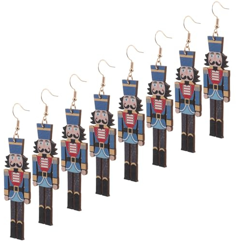 Healeved 4 Pairs Colorful Nutcracker Christmas Earrings Wooden Holiday Jewelry Vibrant Painted Nutcracker Soldier Design Festive Gift for Women Xmas Party Accessories
