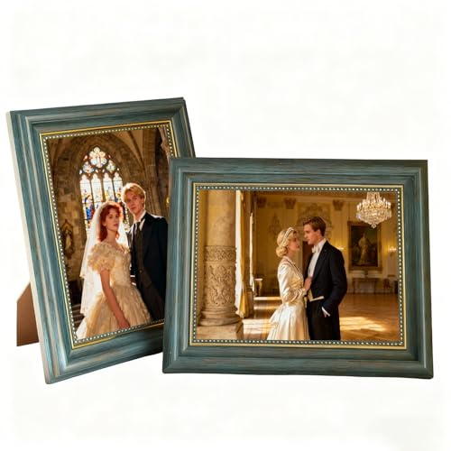PIGPIGFLY 2er Set Bilderrahmen Vintage, Bilderrahmen Antik 15x20cm aus Resin, Rustikaler Fotorahmen zum Aufhängen & Aufstellen, Foto-Rahmen Set für Tisch, Regal oder Wand, Dekorativ & Geschenk