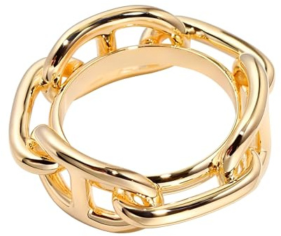 Chunky Chain Silk Scarf Ring Clip for Women - Minimalist Wide Band Statement Buckle Holder for Scarves & Shawls, Fashion Clasp Dress Clothing Accessories Jewellery