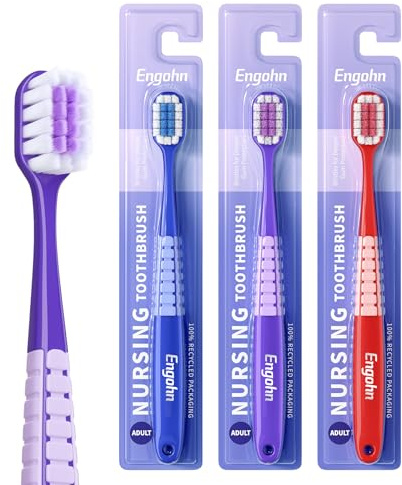 Vonmerie Zahnbürste Ultra Soft für Erwachsene - Weiche Mikrofasern mit 10000+ 0.12mm Borsten, Extra breiter & flacher Kopf, ergonomischer Griff, einzeln verpackt (3 Farben)