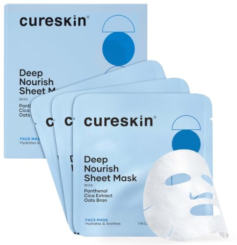 Cureskin Deep Nourish Hydrating Face Sheet Mask with Panthenol, Cica Extract & Oats Bran | Intense Moisture, Glow & Soothing Care | Pack of 3