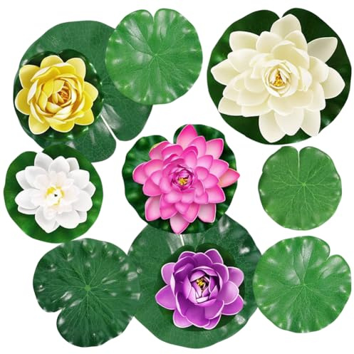 QWEPU Lily Pads for Ponds,12PCS Artificial Floating Foam Lotus Leaves,Realistic Water Lily Pads Lotus Leave for Fish Pool Garden Pond Fountain Patio Fountain Decoration (4 Sizes)
