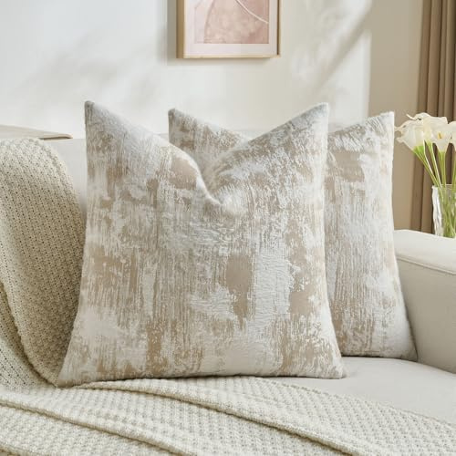 YSTELLAA 2er Set Kaschmir Kissenbezug 40x40, Weiche Quadratische Kissenbezüge, Kissenhüllen Mit Verstecktem Reißverschluss, Sofakissen Bezug Für Sofa Wohnzimmer Schlafzimmer, Braun Weiß