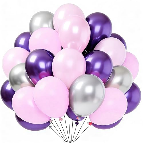 Palloncini Rosa Viola, Set da 60 pezzi da 12 pollici in Rosa, Metallizzato Lilla e Argento Metallizzato per Compleanni Matrimoni Feste Baby Shower