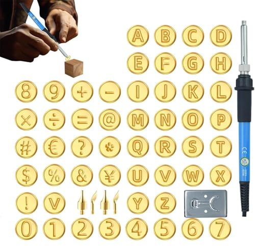 Holzbrennen Buchstaben Set - Holzprägegerät mit Gravurwerkzeug - Alphabet & Zahlenvorlagen, Temperaturregulierbarer Lötstift Zum Prägen, Gravieren & Basteln