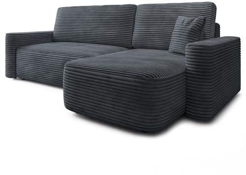 Masseno Ecksofa NERI T mit Schlaffunktion L-Form, Modern Sofa mit Bettkasten, Wohnzimmersofa, Couch, Soffa, Bettsofa, Couchgarnitur - Grau, TILIA 90