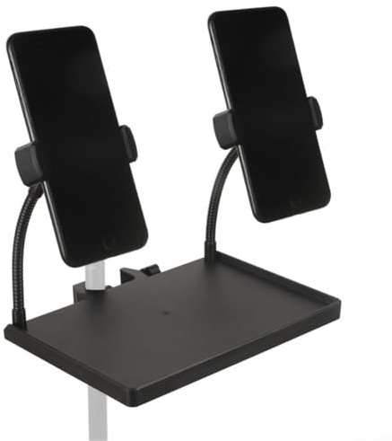 Microphone Stand Tray with Clamp for Attachment to Mic Stands, Includes Phone Holder for Viewing Lyrics or Scores While Singing or Playing Guitar (B)