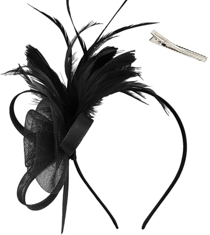 HZHSGLY Vintage Women's Navy Fascinators for Weddings, Elegant and Charming Lace Feather Fascinator Wedding Hat Clip, Hair Fascinator for Wedding Garden Tea Birthday Party (Black, One Size)