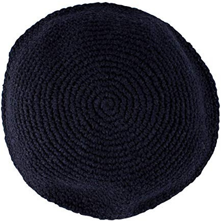 Klassische dünne elegante Strickmütze mit schwarzem Kippa-Motiv