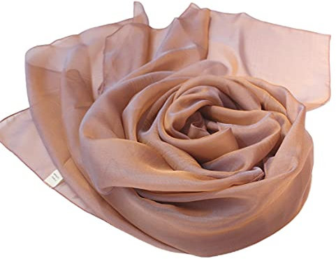 Prettystern Damen festlich 200cm XL Seidenschal Chiffon Seidentaft 100% Seiden-Stola für Abendkleid Schultertuch Party Begleiter 33. grau-beige