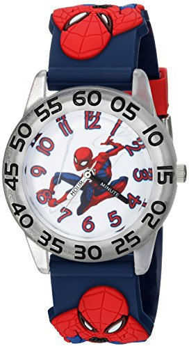 Marvel Spider-Man - Orologio analogico al quarzo con cinturino in 3D per insegnare l'ora, Blu, Cinturino