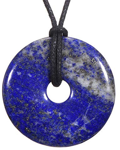 Morella Damen Halskette 80 cm Donut Edelstein Anhänger Lapislazuli im Samtbeutel