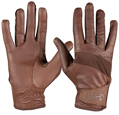 HORZE Reithandschuhe Aus Leder Für Damen, Echleder, Mesh Handschuhe, Größe 4.5-10, Schwarz, Braun, 7