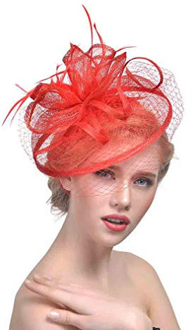 YiyiLai Coiffure Mariage Femme Chapeau Bibi en Lin Pince à Cheveux Rouge