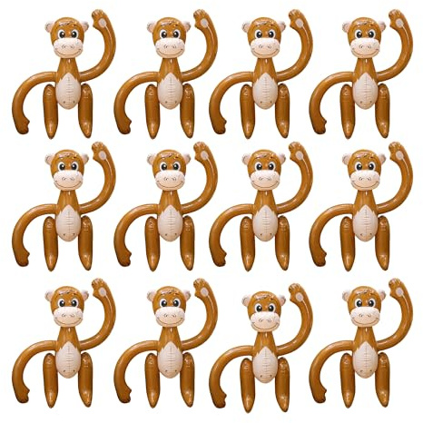 SHATCHI 12 Pcs Inflatable Brown Monkey Blow Up Party Decorations 58 cm, Tropical Animal Fancy Dress Props for Hawaiian African, Pool and Beach Parties, Hen Do, Stag Do, Photo Booth and Themed Events