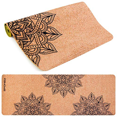 SPOKEY Savasana Yoga- und Pilates-Matte 180 x 60 cm x 4 mm | rutschfest, stabilisierend und sicher | Für Yoga, Pilates, Fitness und Gymnastik | Aus umweltfreundlichem Kork und TPE, Grün