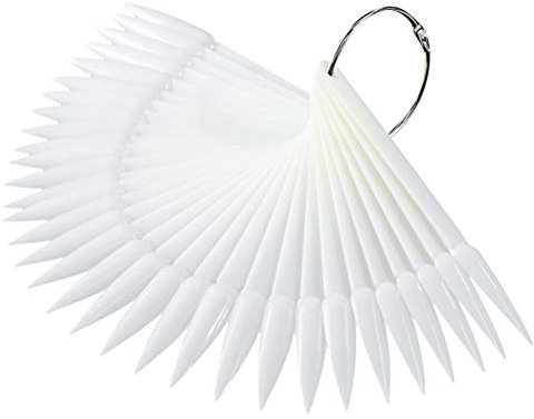 Beaupretty Nail Sticks Fan-shaped Nail Display Practice Tips Colour Tips Display with Metal Ring,100pcs(White)
