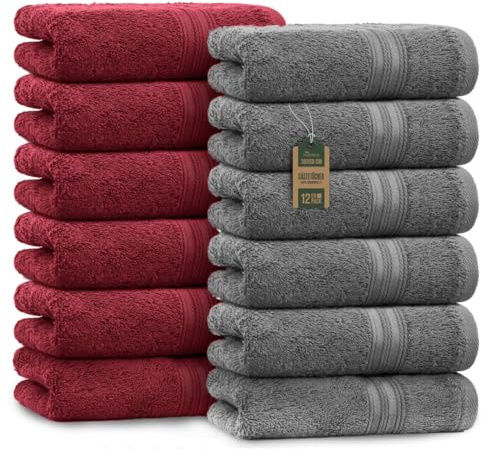 NatureMark Gästetücher – 12er Pack (30x50 cm), 100% Baumwolle, Oeko-Tex Zertifiziert, weich, saugfähig und pflegeleicht – Für Bad, Gäste & Spa – Bordeaux/Anthrazit
