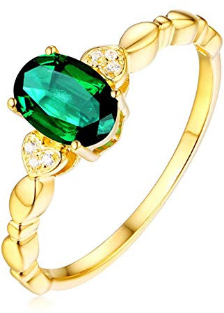 Bishilin Verlobung Ring Gold 750 Oval Smaragd 0.67ct mit Diamond Gold Ringe Damen 65 (20.7)