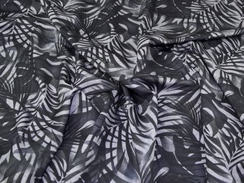 Lady McElroy Scuba-Strickstoff, Blätter, Grau, Meterware