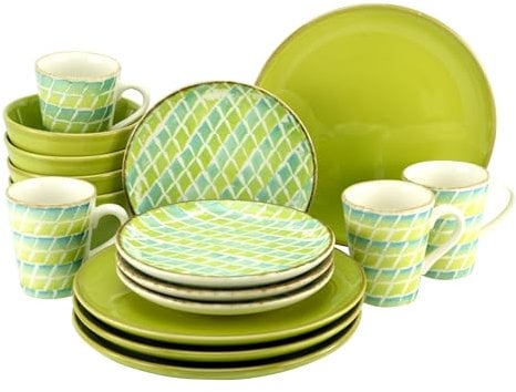 CreaTable, 22892, Serie CORDOBA, 16-teiliges Geschirrset, Kombiservice aus Steingut, spülmaschinen- und mikrowellengeeignet, Made in Portugal