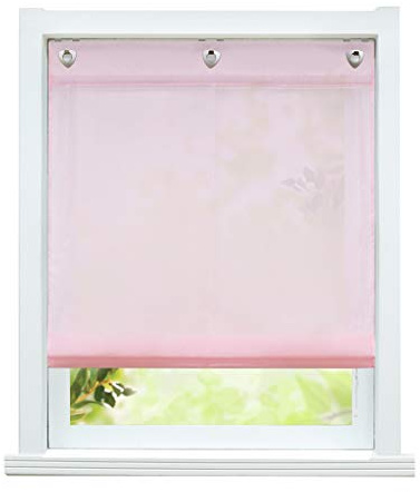 ESLIR Raffrollo ohne Bohren Gardinen Küche Raffgardinen mit Ösen Uni Ösenrollo Transparent Vorhang 1 Stück Rosa BxH 100x140cm 1 Stück