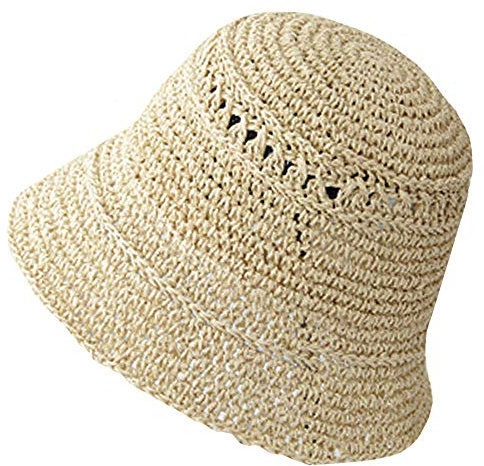 Sun Kea Schlapphut aus Stroh, Sonnenhut mit UV-Schutz, Fischerhut, Sommer, Strand, Reisen, handgewebt, gehäkelt., beige, Einheitsgröße