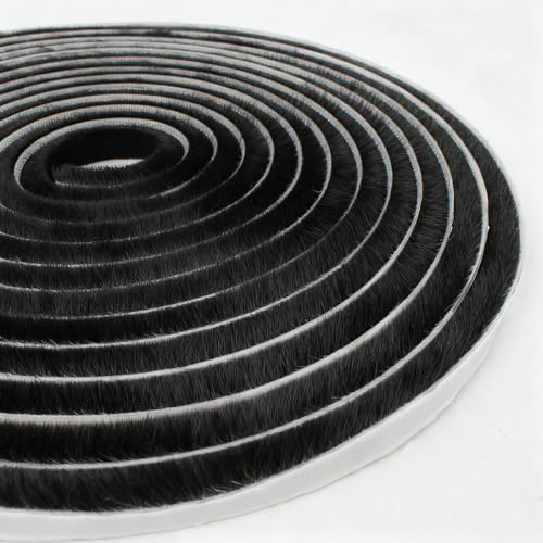 TamBee Brush Weather Stripping Window Frame Seal Weatherstrip Self-Adhesive Brush Window Door Seal Strip Draught Excluder (9mm(W) x9mm(T) x5M(L), Black)