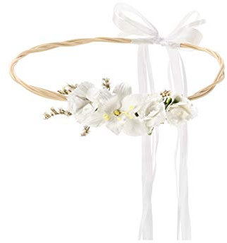 Blüten-Kranz Blumen-Kränzchen Haarreif Stoff-Blumen in weiß & grün Blumen-Kinder JGA-Party Junggesellinnen-Abschied Braut Kopfschmuck Hochzeit Verkleidung Deko Accessoires Zubehör Frauen & Mädchen