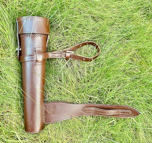 Leather Saddle Flask Hunt Mounted Saddle Hip Flask Brown Leather Cased Stainless Steel Baton Fox Hunting Horse Riding (Brown)
