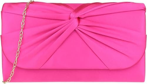 LeahWard Women's Satin Large Bow Clutch Bag Wedding Holiday Party Soft Handbag (Fuchsia)
