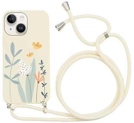 Yoedge Halskette kompatibel mit Apple iPhone 14 / iPhone 13 6,1 Zoll, Handyhülle mit Cordino Laccio Kordel, ultradünn, weich, TPU, Bumper Schutzhülle, TPU, 360 Grad stoßfest, Blume