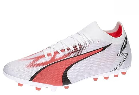 PUMA Scarpe da Calcio Ultra Match MG Uomo, Puma White PUMA Black Fire Orchid, 45 EU