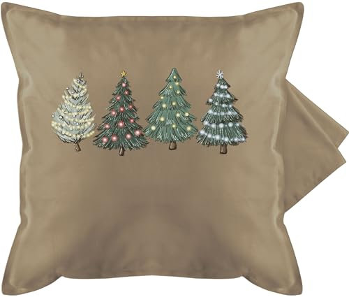 Shirtracer Kissenbezug - Weihnachtskissen Christmas Geschenke - Weihnachtsbäume - 50 x 50 cm - Beige Natur - kissenbezüge Weihnachten Weihnachts-Kissen weihnacht weihnachtliche kissenhüllen
