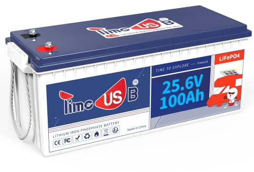 Timeusb Batterie LiFePO4 24V 100Ah BMS 100A intégré Batterie au Lithium 2560Wh, 10 Ans de Durée de Vie avec cellules LiFePO4 de Classe A, Parfaite pour Camping-car Campeur Stockage d'énergie Van