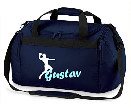 Sporttasche mit Namen Bedruckt für Kinder | Personalisierbar mit Motiv Handball | Reisetasche Duffle Bag für Mädchen und Jungen | Handballspieler Sport (dunkelblau)