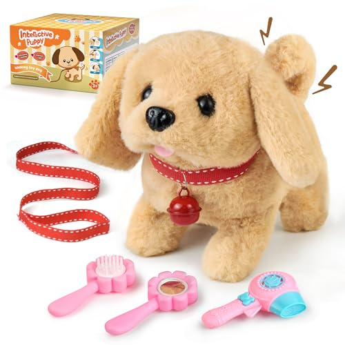 Stimmungs Chien électronique pour Animaux de Compagnie Marche,Aboiements,Remue la Queue,Chien Jouet Enfant,Jouet électronique pour Chien,Animaux en Peluche Interactifs Cadeau pour Enfant