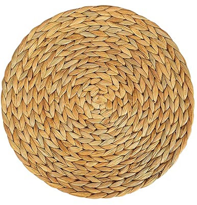Placemat Place Mats Insulation Pads Washable Seagrass Water Hyacinth Round Natural Premium Non-Slip for Table Bowl Mats Home Christmas Wedding Decoration 6 Pieces (20 cm)