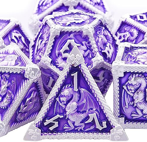 SIQUK 7 Stücke Würfel Metall Set DND Würfel Polyedrisch Würfel Metall Spielwürfel D20 D12 D10 D% D8 D6 D4 DND Dice Metal für RPG D&D Dungeons and Dragons