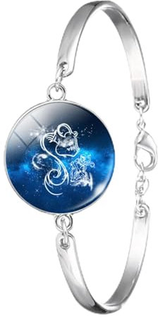 LODMLOER Sternzeichen-Armband Wassermann 12 – Charm-Cabochon-Glasketten-Armreif, Jungfrau, Waage, Skorpion, Schütze, Sternbild, Schmuck, Geburtstagsgeschenk, Wassermann