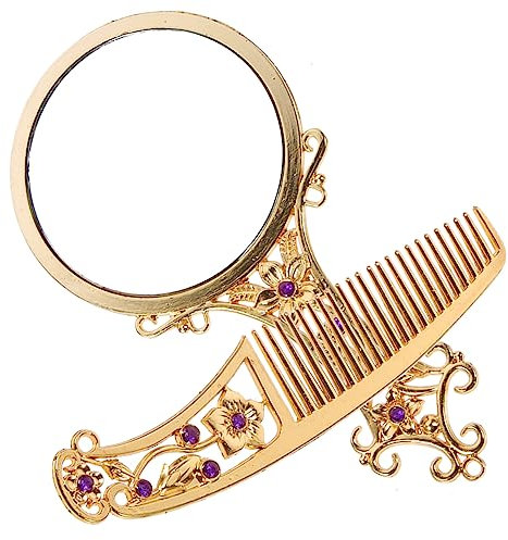 minkissy Vintage Handspiegel Und Kamm Set Mit Hohlblumenmuster Kompakter Make-up-Spiegel Für Reisen Und Zuhause Tragbar Leicht