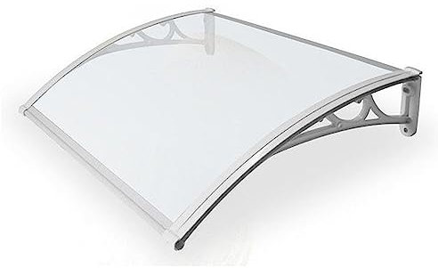 HUHJYUGE Auvent de Porte et Fenêtres 100x120cm, Marquise de Porte D'Entrée en Polycarbonate Pluie et Neige Protection, Solide Marquise D'Entrée Extérieur Balcon avec Support