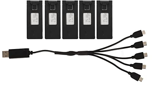 3.7V 1800mah Lithium Battery, 5Pcs Drone Lithium Battery with Charging Cable for E88 E88PRO LsE525 E525 PRO Remote Control Aircraft