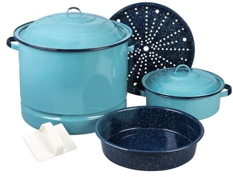 Cinsa Tamale making party set (6 pcs) 34 qt Steamer with lid & trivet, 5 qt dutch oven, 5.5 qt multiuse dish pan and tamale masa spreader tool. Essential cookware for tamale preparation.